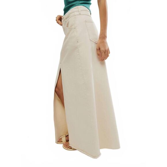 NEW FREE PEOPLE come as you are denim maxi skirt in ivory